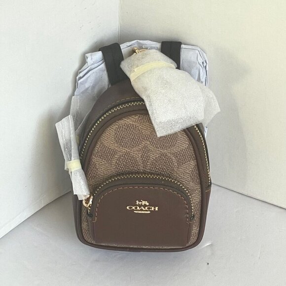 Coach Mini Court Backpack Bag Charm Keychain Brown Signature Canvas CX066 Logo - Picture 8 of 8